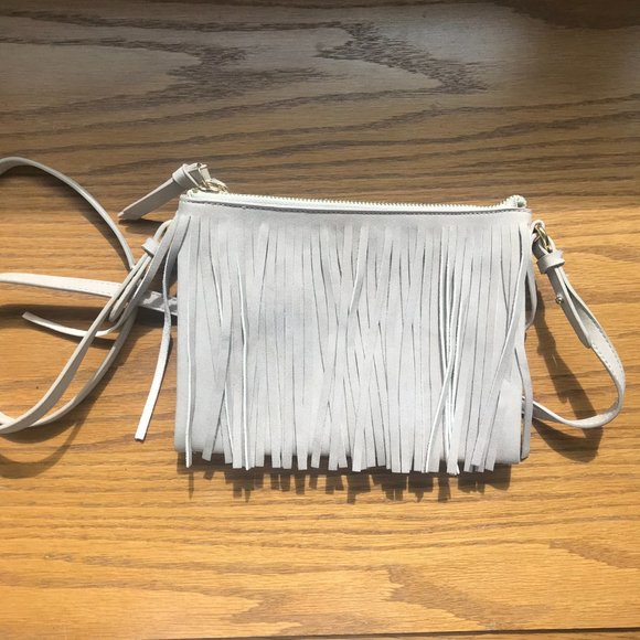 ✤ OLD NAVY Tan Suede FRINGE Cross-Body Purse Bag Convertible CLUTCH ✤ - Picture 3 of 5